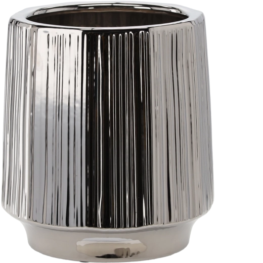 Keramische plantenpot 32 × 32 × 35,5 cm, zilverkleurig met strepen