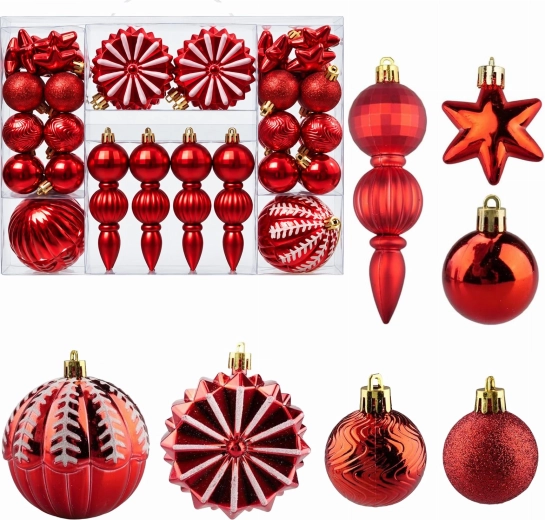 Glanzende onbreekbare kerstballen, set van 52 stuks