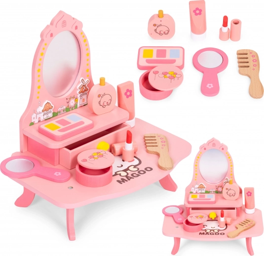 Houten kaptafeltje voor kinderen met spiegel en lade, 7 accessoires ECOTOYS