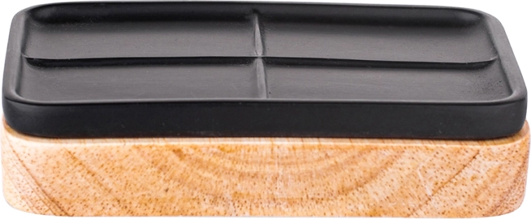 Zeepbakje van polyresin met houten basis 12,5 × 8 × 2 cm
