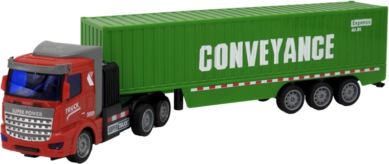 Op afstand bestuurbare vrachtwagen met containeroplegger, rode cabine - 1 stuk
