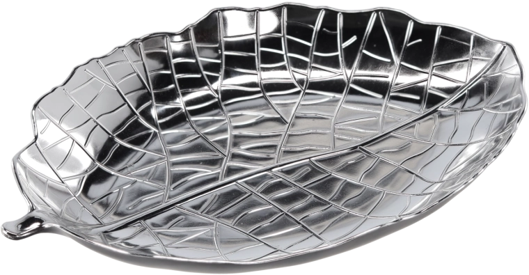 Decoratieve zilverkleurige schaal met bladmotief 39 × 27 cm