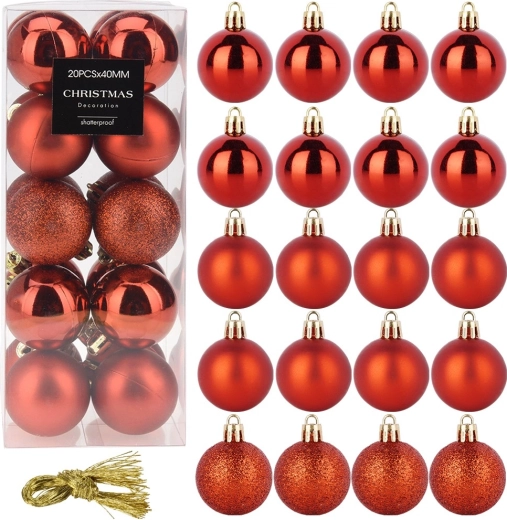 Onbreekbare rode kerstballen 4 cm, set van 20 stuks
