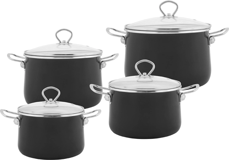 Set geëmailleerde pannen IZYDOR, 8-delig, zwart