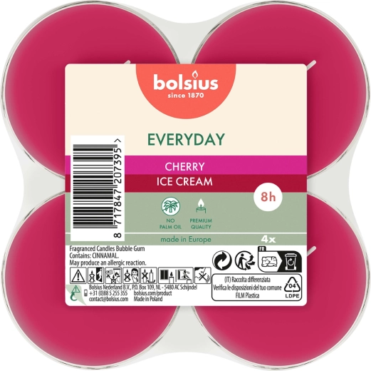 Maxi-theelichtjes Cherry Ice Cream, set van 4 stuks