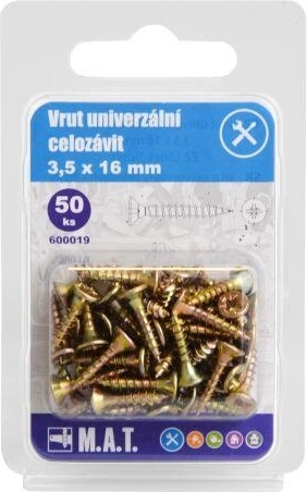 Universele schroeven volledig schroefdraad 3,5 × 16 mm, verzinkt, 50 stuks