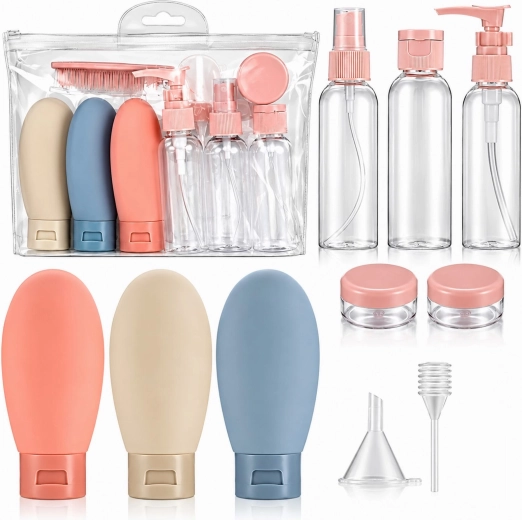Reisset met hervulbare flesjes en potjes voor cosmetica in het vliegtuig (12 stuks)