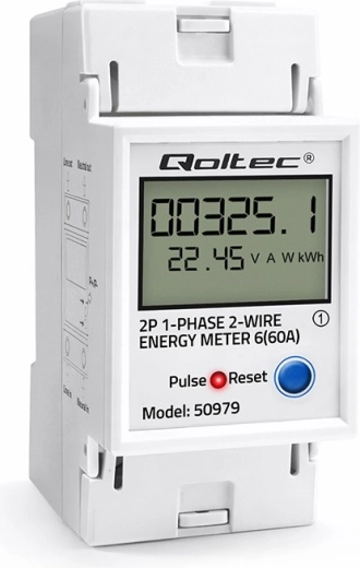 Enfasige kWh-meter voor DIN-rail met lcd, led-indicatie en RESET-functie 230 V 60 A