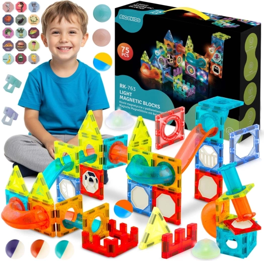 Ricokids lichtgevende magnetische bouwset met knikkerbaan