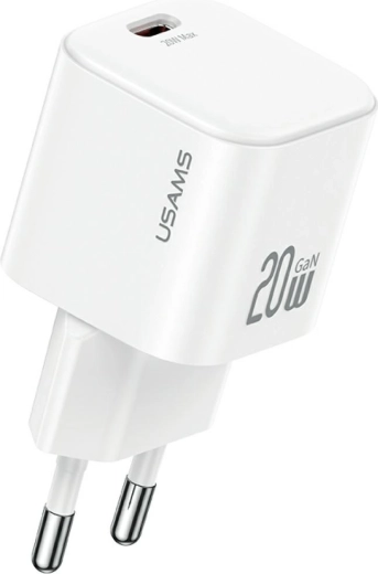 USAMS JO Series 20W GaN netlader USB-C + USB-C/Lightning-kabel 1 m wit