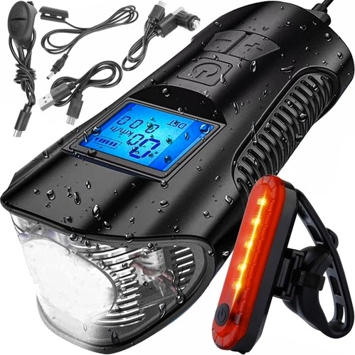 Waterdichte ledverlichtingsset voor de fiets met fietscomputer en claxon
