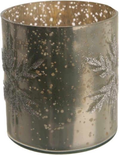 Glazen kandelaar met sneeuwvlokmotief in gouden decor 10 × 10 × 11 cm
