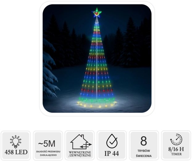 LED kegelvormige kerstboom met ster 3 m, 458 LED, multicolor, voor binnen- en buitengebruik