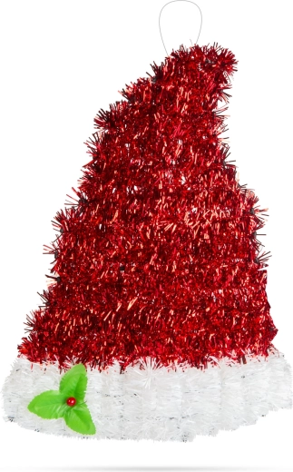 Sinterklaasmuts als kerstdecoratie rood-wit glitterend 34 × 26 cm