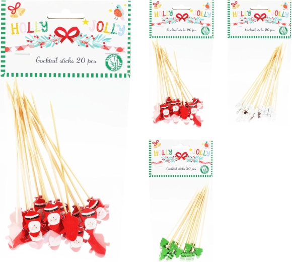 Kerstcocktailprikkers 12 cm, mix van decoraties (20 stuks)
