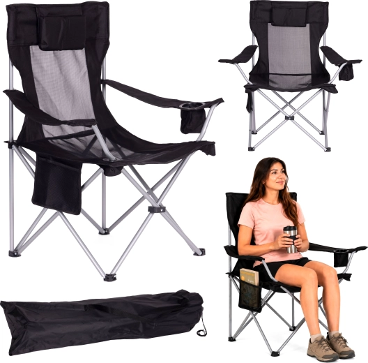 Opvouwbare campingstoel met hoofdsteun, bekerhouder en draagtas MultiGarden