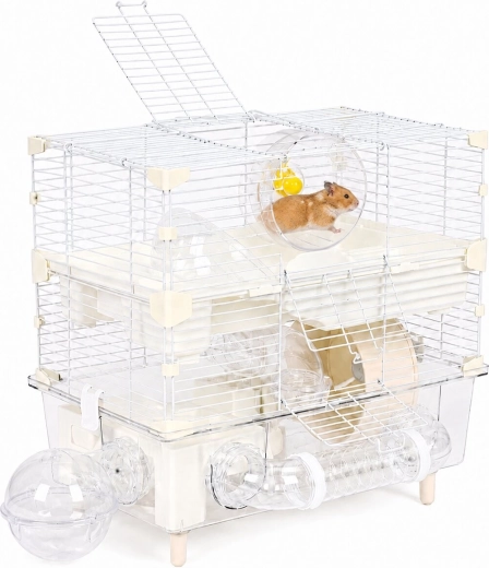 Petsi drielaagse kooi voor hamsters en muizen met accessoires, wit