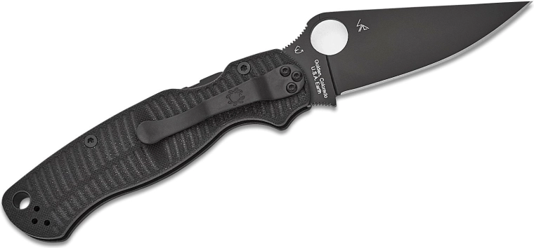 Vouwmes Spyderco Para Military 2 Salt, zwart G-10, CPM MagnaCut, zwarte lemmet