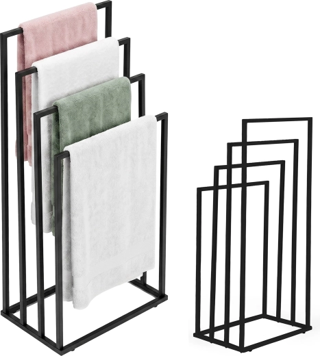 ModernHome vrijstaande metalen handdoekstandaard met 4 armen, zwart