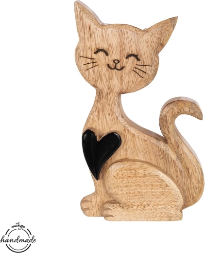 Houten kat MANGO met hart 27,5 cm