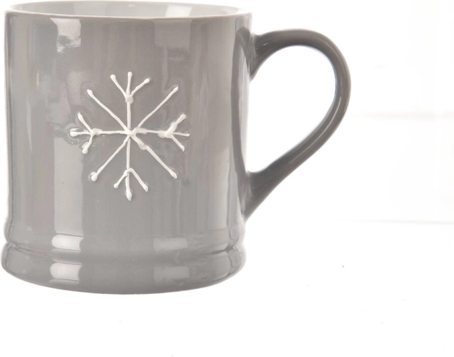Keramische mok met sneeuwvlokmotief grijs 420 ml