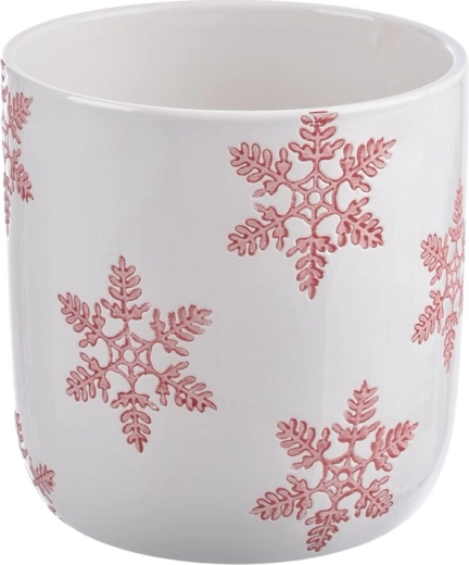 Keramische bloempot met sneeuwvlokmotief wit-rood 14 × 14 × 14 cm