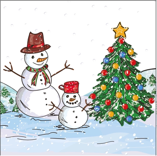 Kerstservetten sneeuwpop 33 × 33 cm, 3-laags - 1 stuk