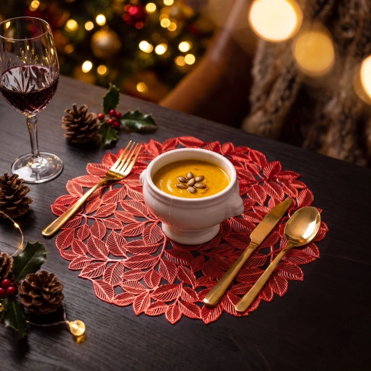 Gouden ronde placemat met metallic effect – Rood