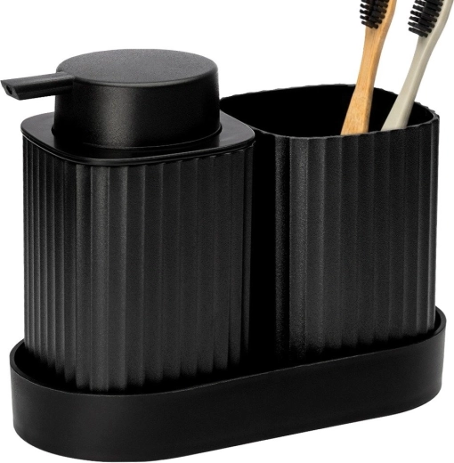 Vilde zwarte badkamer set 3-delig (dispenser, beker, onderlegger)
