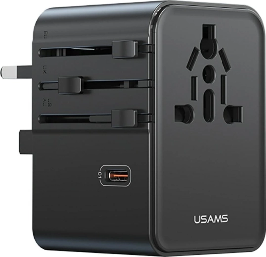 USAMS universele reisadapter en oplader 70 W (US/AU/EU/UK) zwart