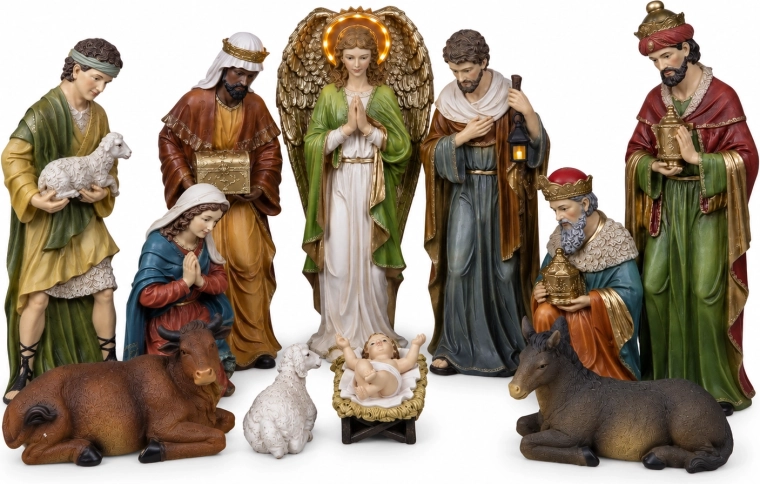 Kerststal – set van 11 polyresinfiguren met verlichting (ca. 50 cm)