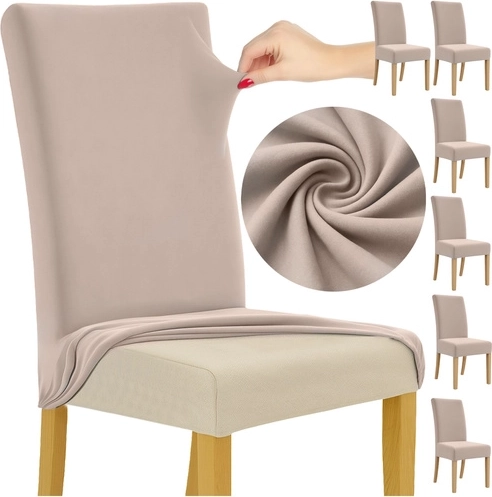 Stoelhoezen RUHHY - set van 6 stuks beige elastisch velours