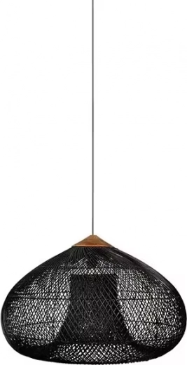 Hangende plafondlamp van natuurlijke rotan - 40 cm - zwart