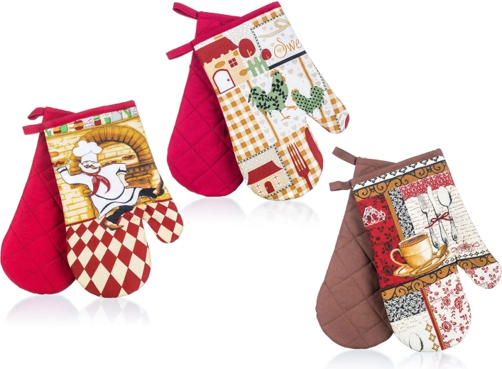 Keukenovenwanten met magneet COOK, katoen, 27 × 17 cm, set van 2 stuks, mix van decoraties