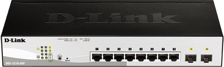 D-Link DGS‑1210‑08P gigabit PoE smart switch 8× RJ‑45 en 2× SFP