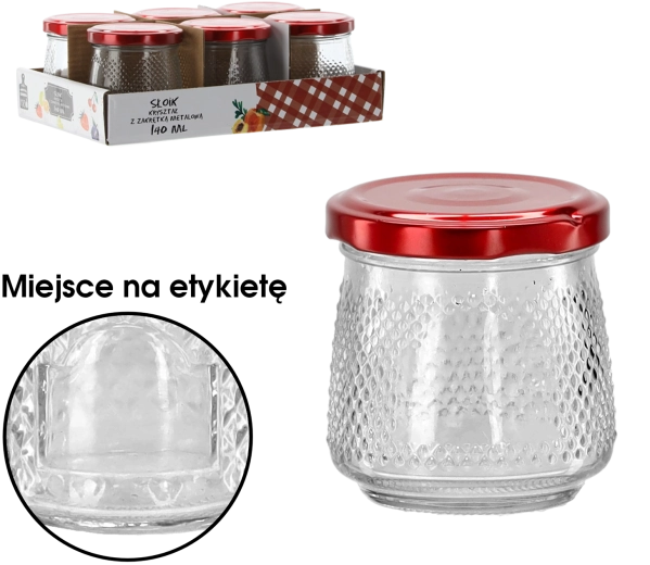 Glazen pot 140 ml met rood metalen deksel