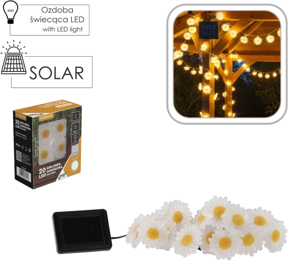 Zonnelichtslinger met madeliefjes 20 LED, warm wit, 2 + 3,8 m