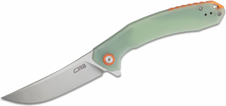 CJRB Gobi zakmes 8,9 cm, stonewash, transparant groen G10 (CNC-textuur)