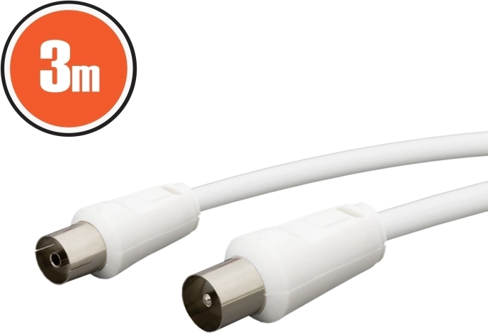 Coaxiale kabel stekker–aansluiting 3 m wit