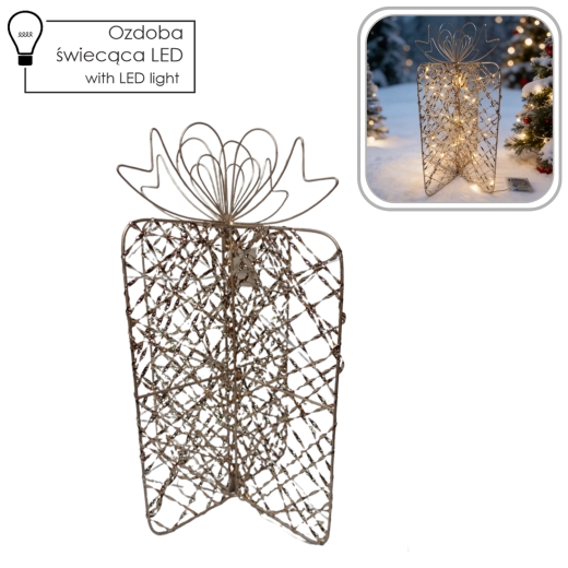 Kerstdecoratie met LED in de vorm van een cadeau, goudkleurig, 31 × 50 cm