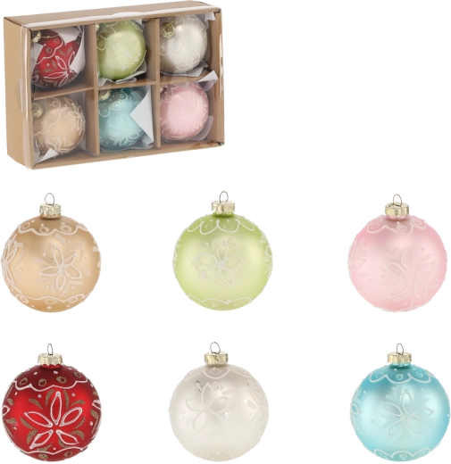 Set van glazen kerstballen 8 cm – mix van kleurrijke patronen (6 stuks)