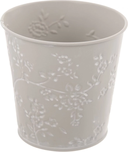 Blikken bloempot met bloemenmotief grijs-wit 10 × 10 × 11 cm