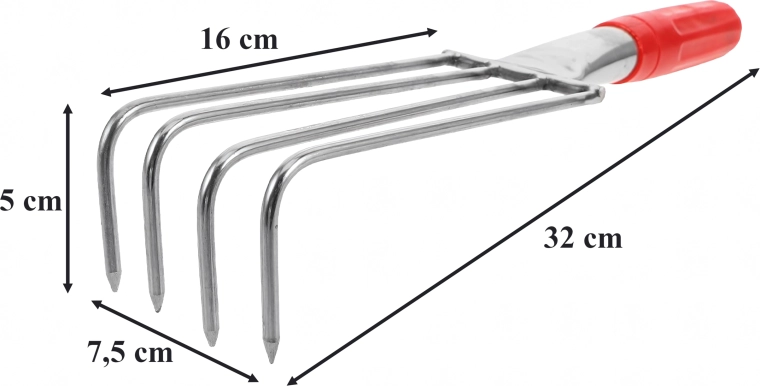 Handcultivator voor in de tuin (mini harkje) 4 tanden 32 cm