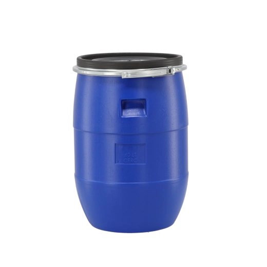 Kunststof vat 60 l met metalen klemring, blauw