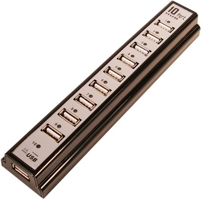 USB 2.0-hub met 10 poorten en voedingsadapter