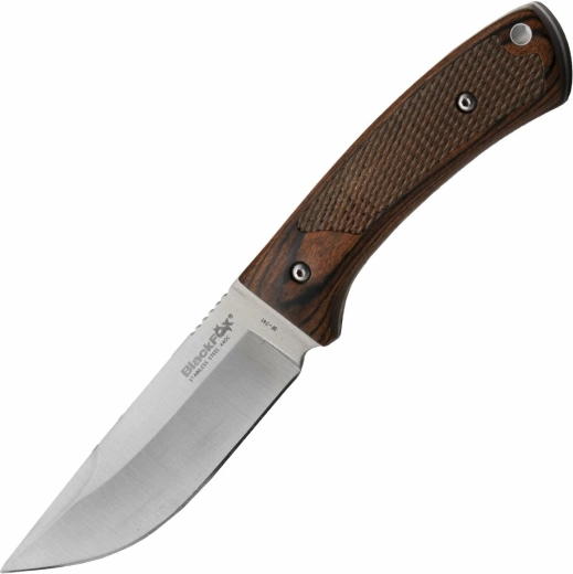 Jachtmes Black Fox Companion 11 cm van Pakkahout met leren schede