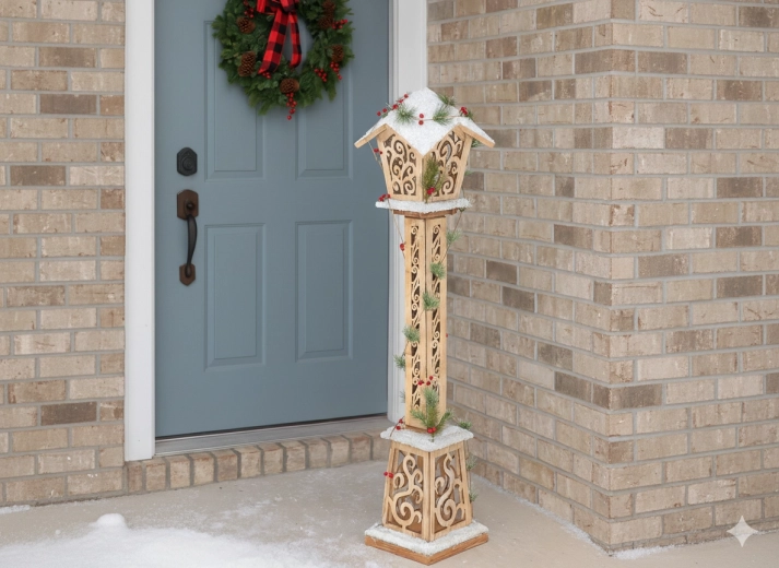 Kersthouten lantaarn LED 100 cm, bruin