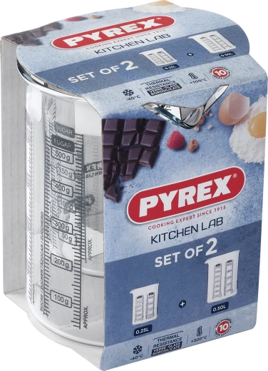 Set glazen maatbekers met schenktuit PYREX 250 ml en 500 ml
