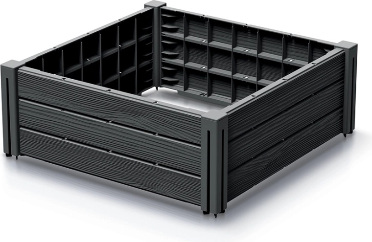 Verhoogde kweekbak van duurzaam plastic 61,8 × 61,8 cm antraciet