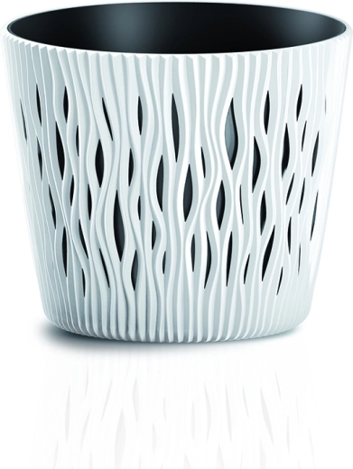 Bloempot Sandy Round met inzet 12,8 cm wit
